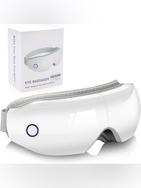 Electric Eye Massager with Heat, Vibration, Bluetooth, Foldable, White